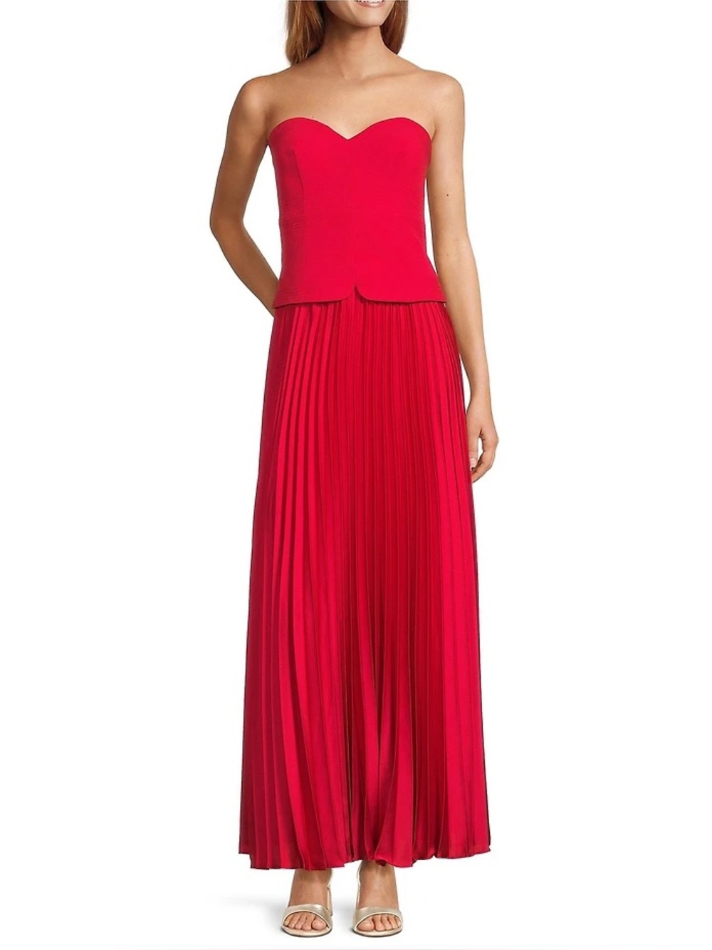 Antonia Melani Bille Crepe Pleated Strapless Maxi Dress